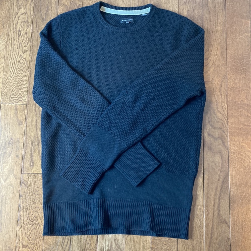 Wings & Horns - Black 100% Merino Wool Knit Sweater XL